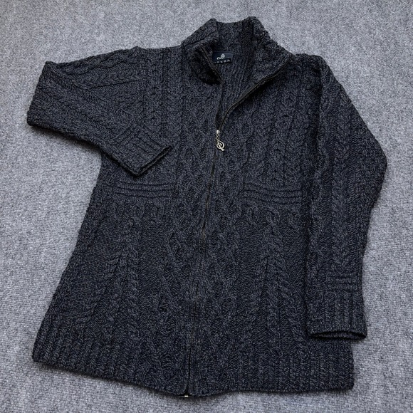 Aran Woollen Mills Sweaters - Aran Woollen Mills Cardigan Sweater Women L Blue Gray Full Zip Cable Merino Wool